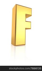 3d rendering golden letter F isolated on white background