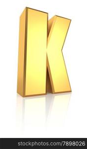 3d rendering golden letter K isolated on white background