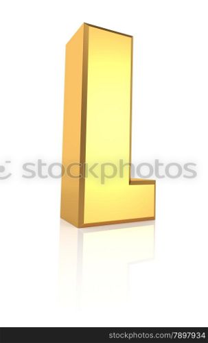 3d rendering golden letter L isolated on white background