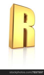 3d rendering golden letter R isolated on white background