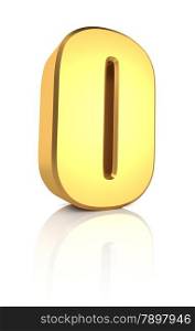 3d rendering golden number 0 isolated on white background