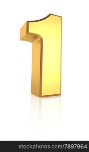 3d rendering golden number 1 isolated on white background