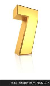 3d rendering golden number 7 isolated on white background