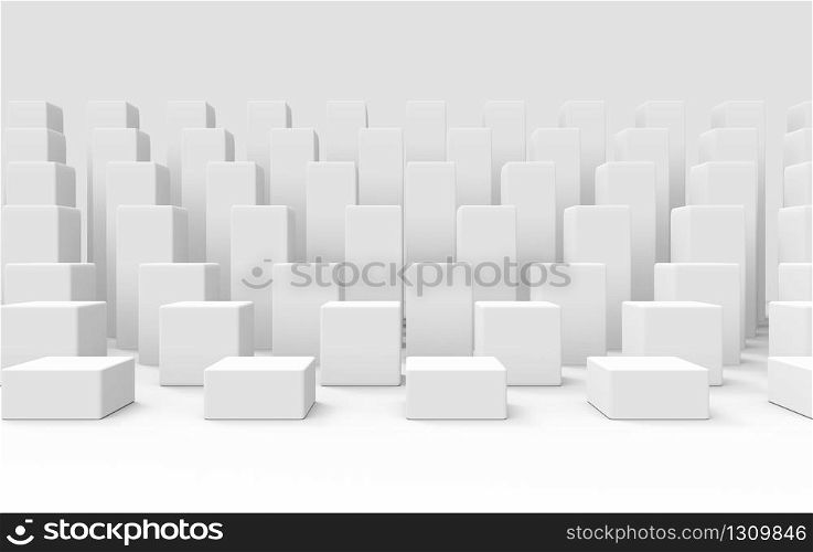 3d rendering. gray cube bar stack group on white wall design background.