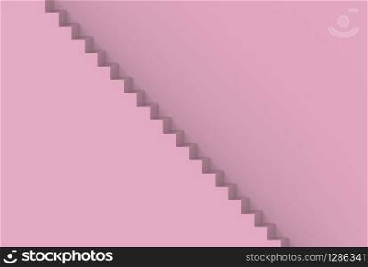 3d rendering. high and long pink stair with copy space wall background.