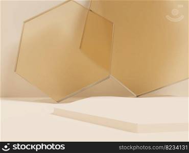 3D Rendering Honey Comb Shape Acrylic Glass Product Display Background for Honey Healthcare and Skincare Products.