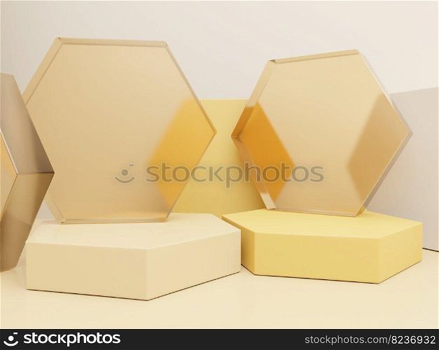 3D Rendering Honeycomb Shape Acrylic Glass Product Display Background for Honey Healthcare and Skincare Products