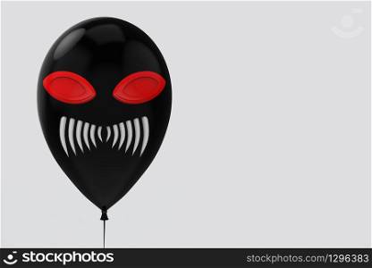 3d rendering. horror halloween devil face black balloon with clipping path on gray copy space background.