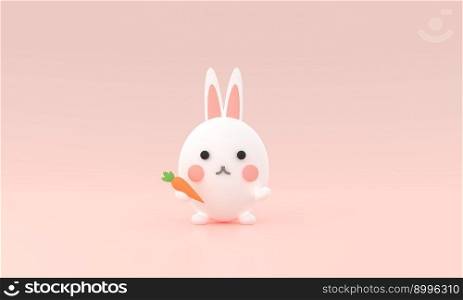 3d rendering illustration of cute rabbit holding carrot decorations. Animal characters isolated on pastel background.  bunny holding carrot minimal . cartoon icons Funny. cute animal symbol of 2023.