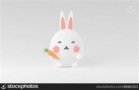 3d rendering illustration of cute rabbit holding carrot decorations. Animal characters isolated on white background. bunny holding carrot minimal . cartoon icons Funny. cute animal symbol 