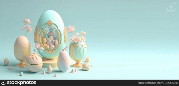 3D Rendering Illustration of Easter Background Greeting with Copy Space