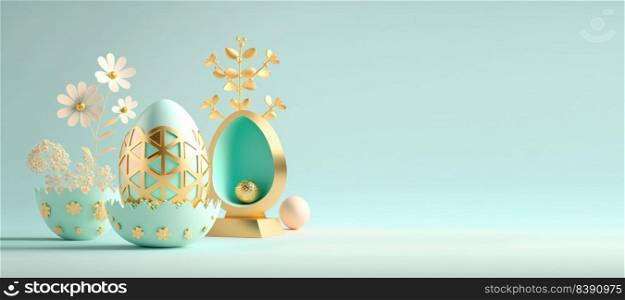 3D Rendering Illustration of Easter Background with Eggs And Flowers