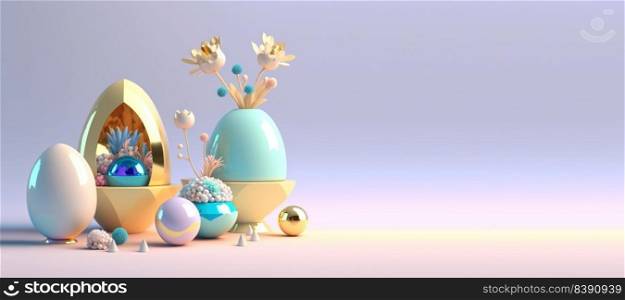 3D Rendering Illustration of Easter Banner Greeting with Copy Space
