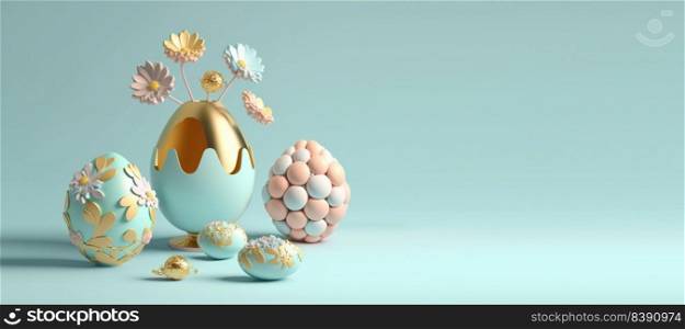 3D Rendering Illustration of Easter Banner with Copy Space