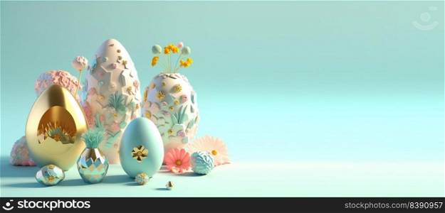 3D Rendering Illustration of Easter Celebration Banner with Copy Space