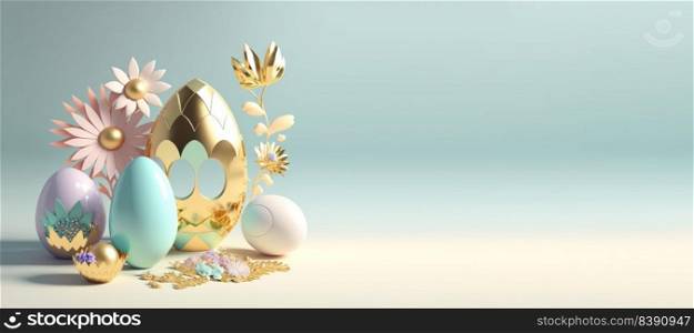 3D Rendering Illustration of Happy Easter Background Greeting with Copy Space