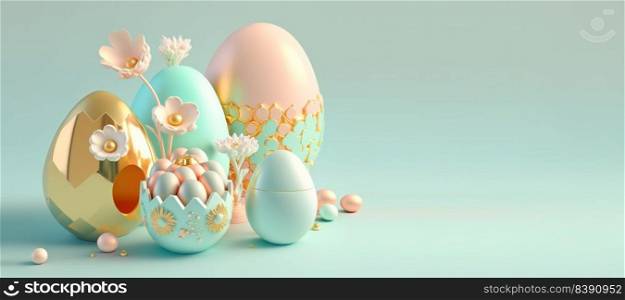 3D Rendering Illustration of Happy Easter Banner Greeting