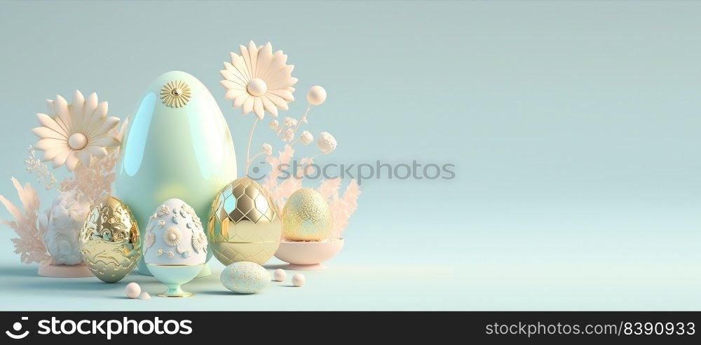 3D Rendering Illustration of Happy Easter Celebration Background Greeting