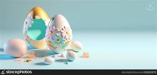 3D Rendering Illustration of Happy Easter Celebration Banner