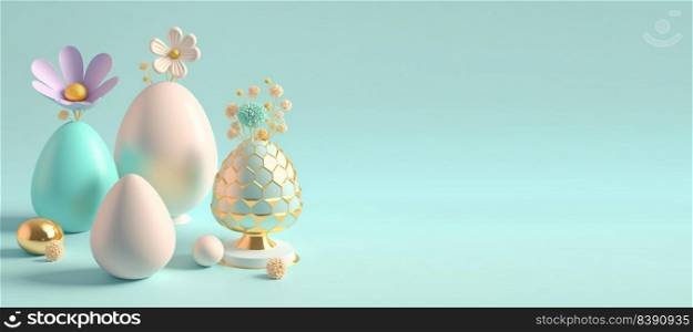 3D Rendering Illustration of Happy Easter Celebration Banner Greeting