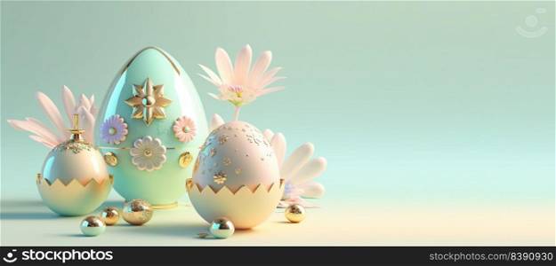 3D Rendering Illustration of Happy Easter Celebration Banner Greeting with Copy Space