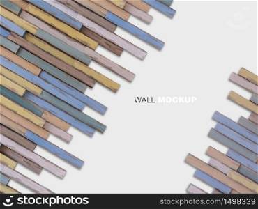 3d rendering image of a lot of woods alligned to wall. Wall background.