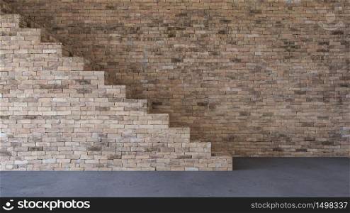 3d rendering image of brick stair and cable shelf which have photo frame on it. Photo frame mockup.