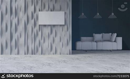 3d rendering image of curved wall and sofa set. smart object layer for wall and company logo,
