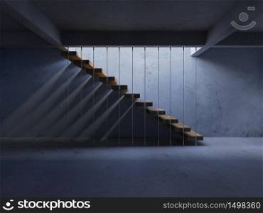 3d rendering image of hanging wooden stair witch have shadow on the wall.