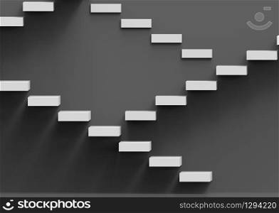 3d rendering. Infinity white staircase on black wall background.