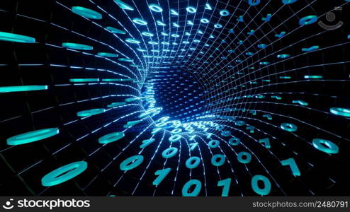 3D rendering. Infographics binary numbers tunnel. Technology Network Data Connection, Digital Data Network, Cyber Security Concept. Plexus motion background. 3D Rendering. Artistic infographics binary numbers rotation. Technology Network Data Connection