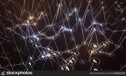 3D rendering. Infographics binary numbers tunnel. Technology Network Data Connection, Digital Data Network, Cyber Security Concept. Plexus motion background. 3D Rendering. Artistic infographics binary numbers rotation. Technology Network Data Connection
