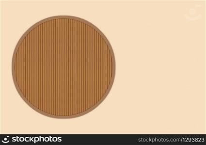 3d rendering. japanese style circle wood pattern on vanilla color copy space wall background.