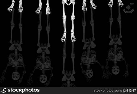 3d rendering. Legs of Ghost human skull skeleton bones with reflection on black background. Horror Halloween concept.