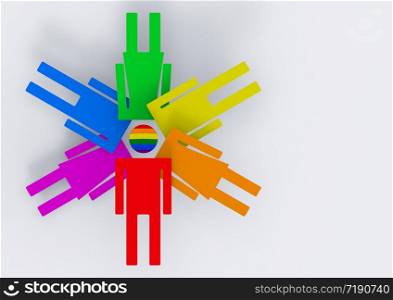 3d rendering. Lgbt color male and female icon symbol in circle round mean as rainbow pride conmmunity concept.