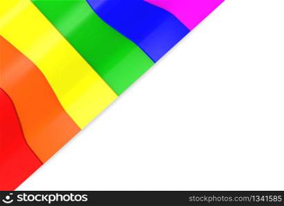 3d rendering.Lgbt rainbow color curve pattern flag design on white wall background.