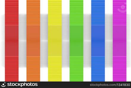 3d rendering. LGBT rainbow color design panel bars on white wall background.