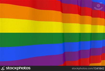 3d rendering. Lgbt Rainbow color flag in wave curve design style background.
