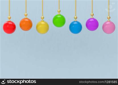3d rendering. lgbt rainbow color style sphere lamp with copy space blue wall background.