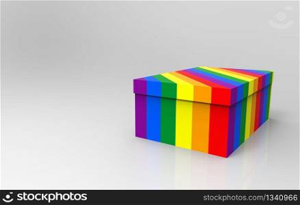 3d rendering. Lgbt Rainbow color textured empty paper box on gray background.