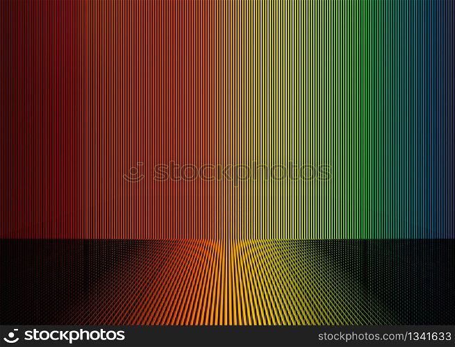 3d rendering. Lgbt rainbow gradient color vertical bar wall and floor background.