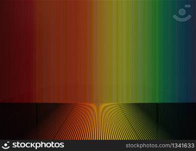 3d rendering. Lgbt rainbow gradient color vertical bar wall and floor background.