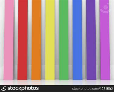 3d rendering. lgbtq rainbow color vertical panels decoring on gray background.