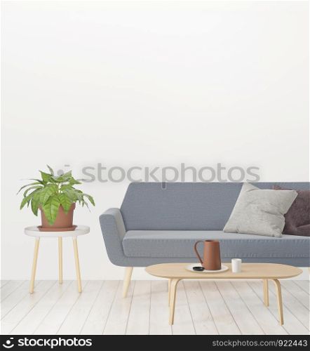 3D rendering, living room copy space on the wall, hipster minimalism loft interior background, wooden floor