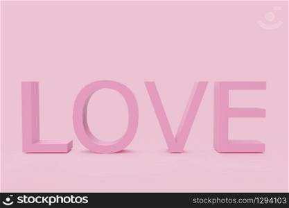 3d rendering. love letter word on pink copy space background.