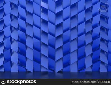 3d rendering. Luxurious blue trapedzoid shape tile pattern wall background.