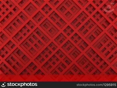 3d rendering. Luxurious diagonal red bars in modern geometic pattern wall background