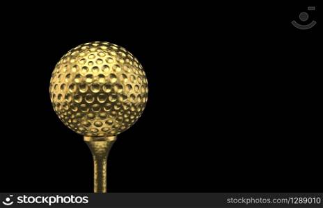 3d rendering. Luxurious Golden golf ball on tee prize with clipping path isolated on black background.