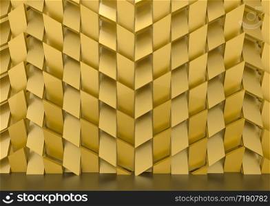 3d rendering. Luxurious golden trapedzoid shape tile pattern wall background.