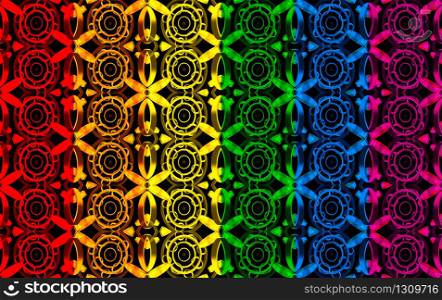 3d rendering. Luxurious LGBT rainbow color circle pattern design wall background.